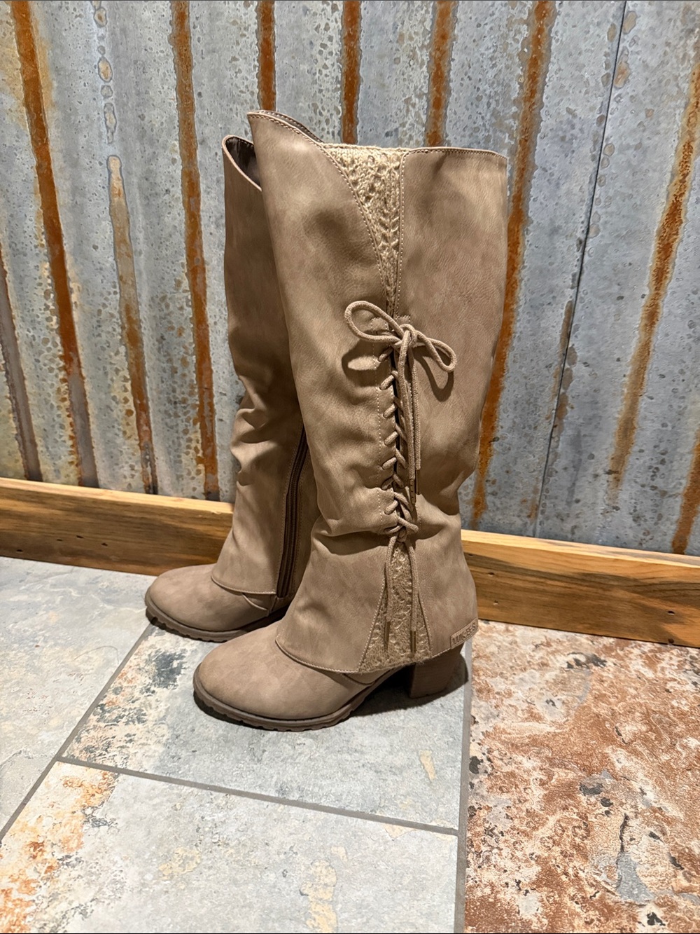 Taupe Knee-High Lace-Up Riding Boots - Comfortable Everyday Heels